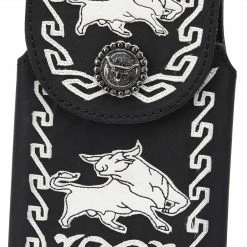 Guadalajara Western Wear White Diamond Vaquera Leather Cell Phone Case - Negra