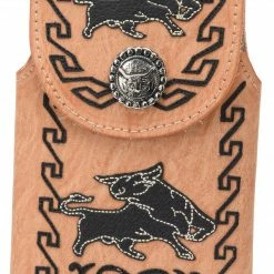 Guadalajara Western Wear Accessories White Diamond Vaquera Leather Cell Phone Case - Natural